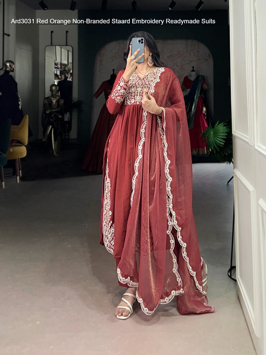 Ard3031 Red Orange Non-Branded Staard Embroidery Readymade Suits