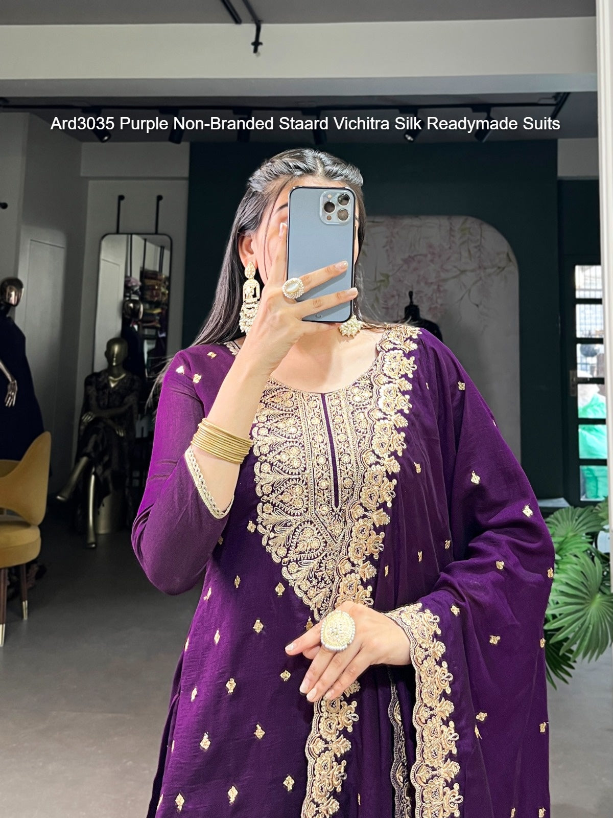 Ard3035 Purple Non-Branded Staard Vichitra Silk Readymade Suits