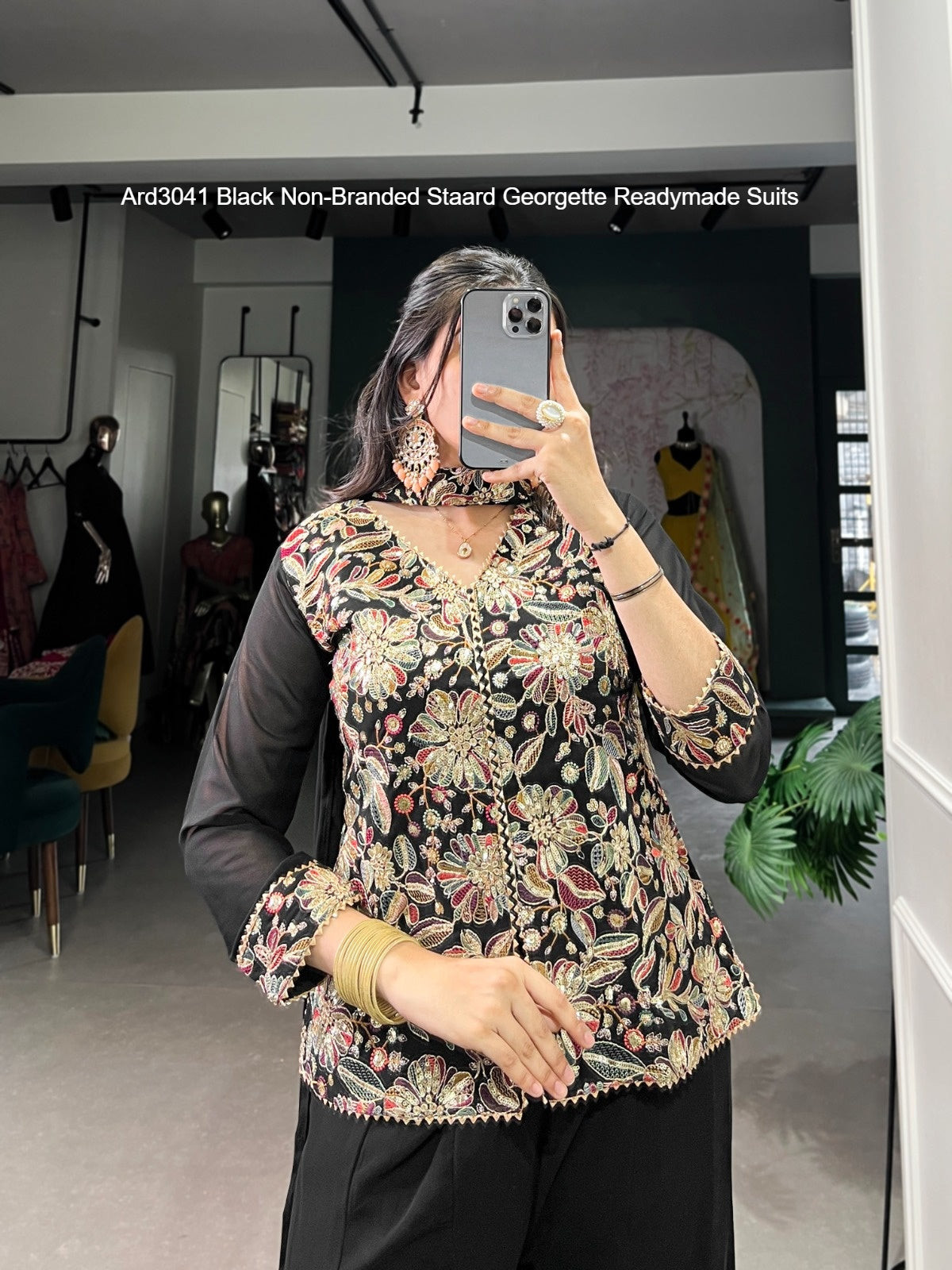 Ard3041 Black Non-Branded Staard Georgette Readymade Suits