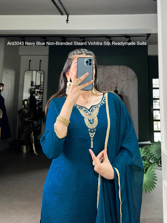 Ard3043 Navy Blue Non-Branded Staard Vichitra Silk Readymade Suits