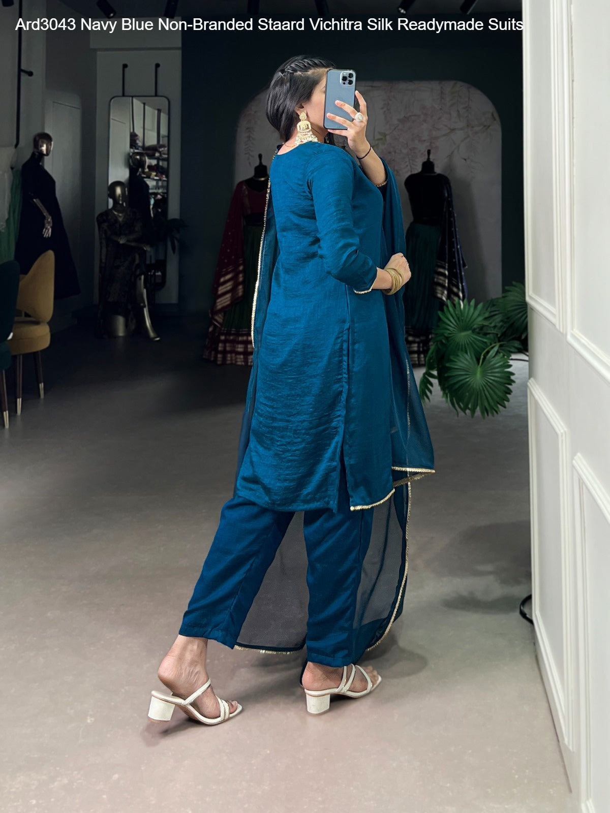 Ard3043 Navy Blue Non-Branded Staard Vichitra Silk Readymade Suits