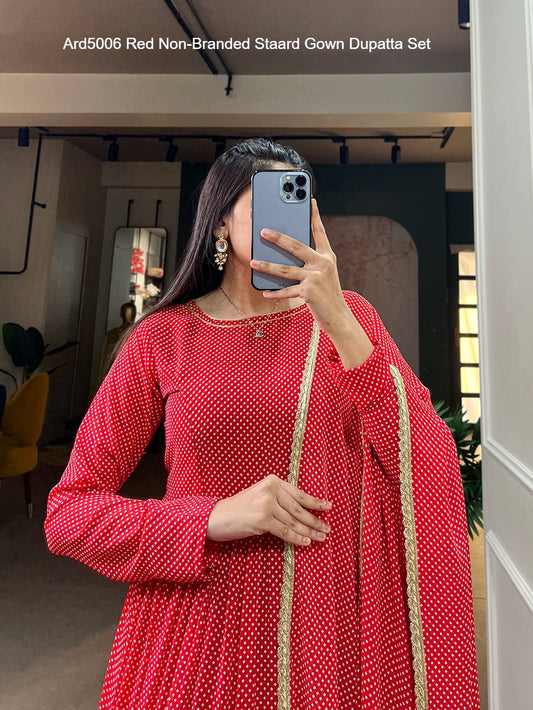 Ard5006 Red Non-Branded Staard Georgette Gown Dupatta Set