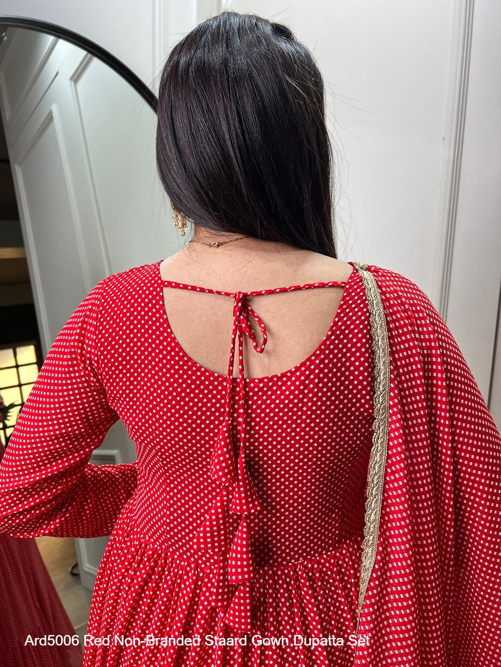 Ard5006 Red Non-Branded Staard Georgette Gown Dupatta Set