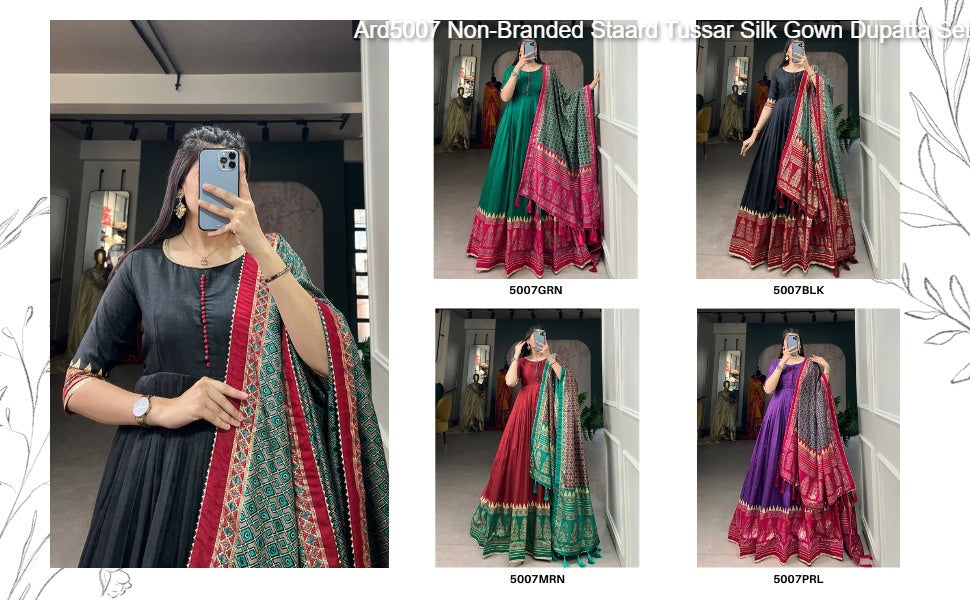 Ard5007 Non-Branded Staard Tussar Silk Gown Dupatta Set