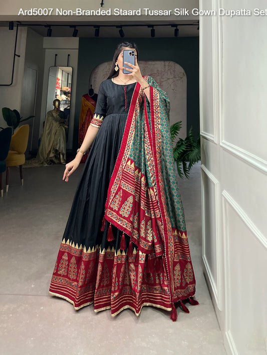 Ard5007 Non-Branded Staard Tussar Silk Gown Dupatta Set