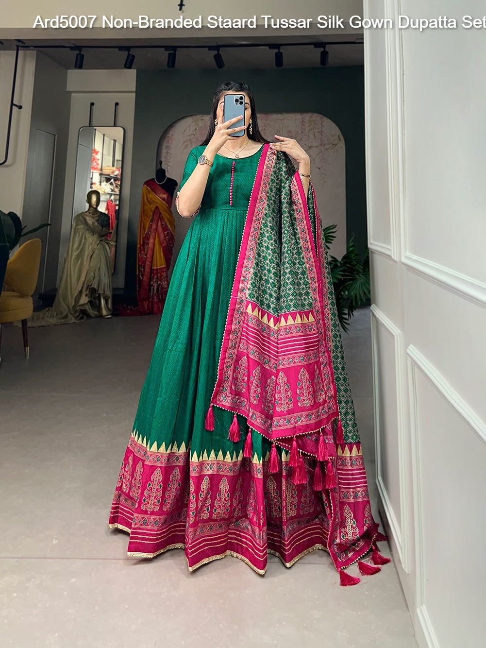 Ard5007 Non-Branded Staard Tussar Silk Gown Dupatta Set