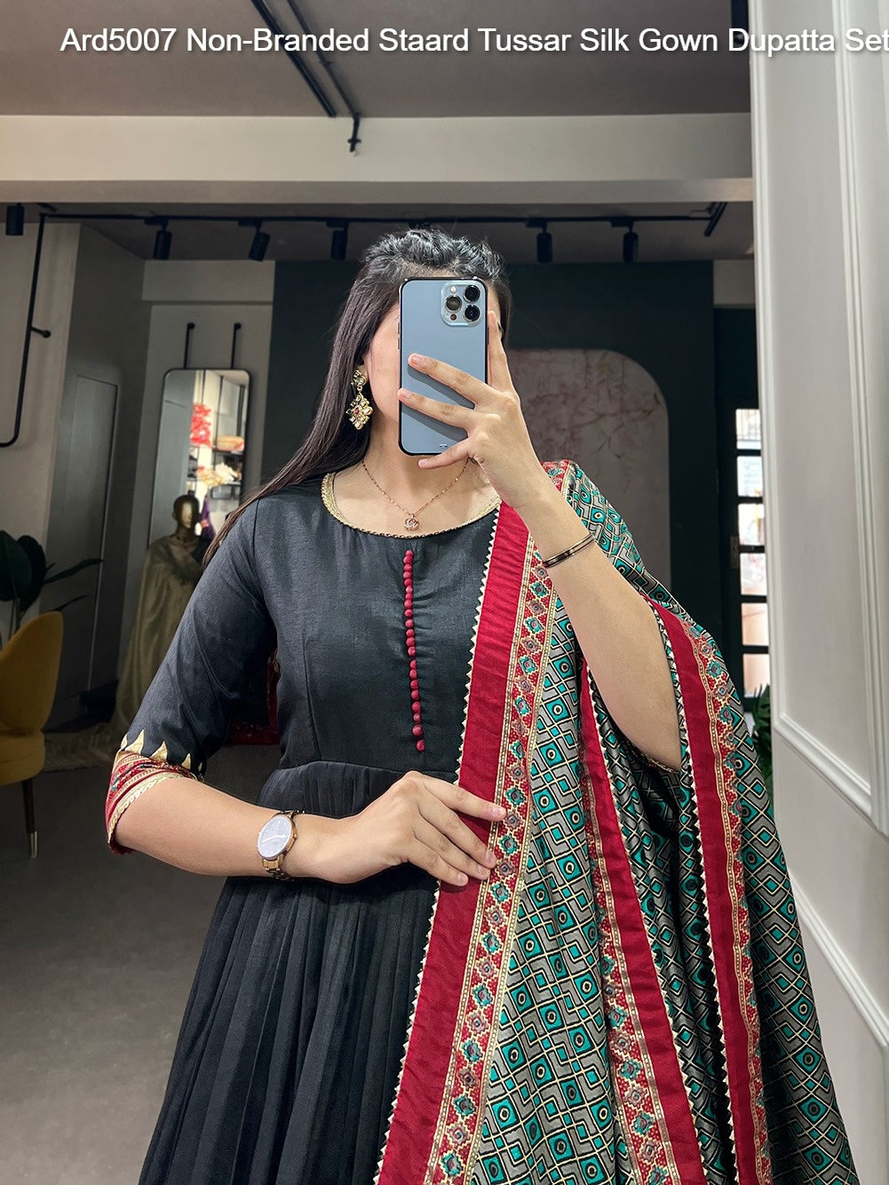 Ard5007 Non-Branded Staard Tussar Silk Gown Dupatta Set
