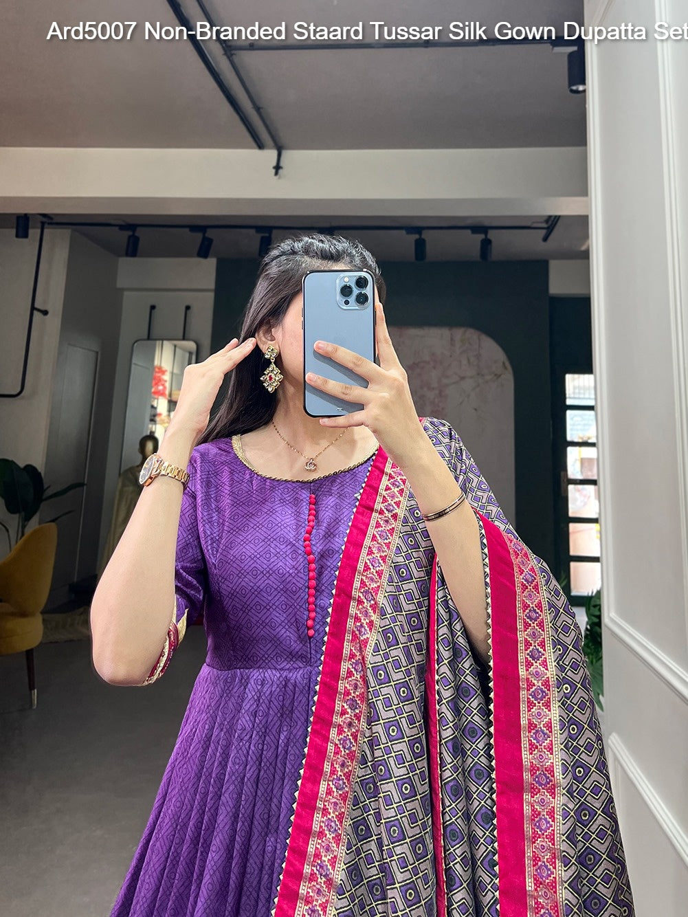 Ard5007 Non-Branded Staard Tussar Silk Gown Dupatta Set