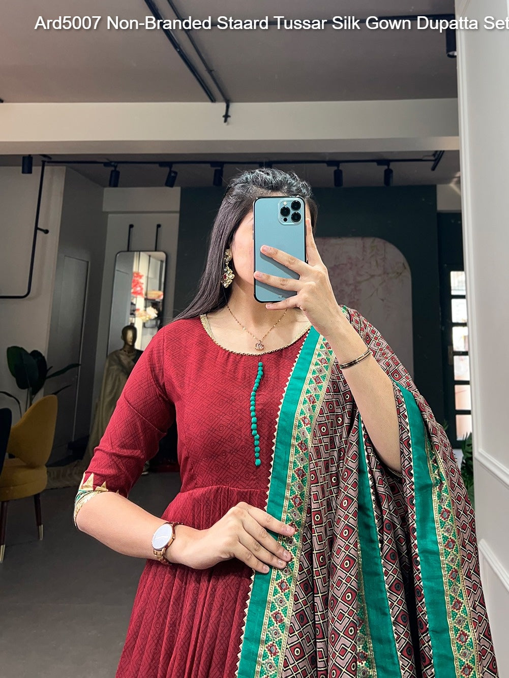 Ard5007 Non-Branded Staard Tussar Silk Gown Dupatta Set