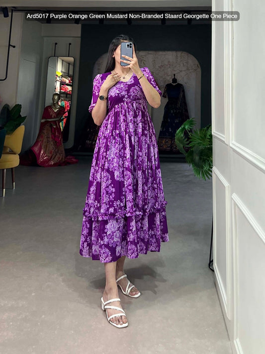 Ard5017 Purple Orange Green Mustard Non-Branded Staard Georgette One Piece