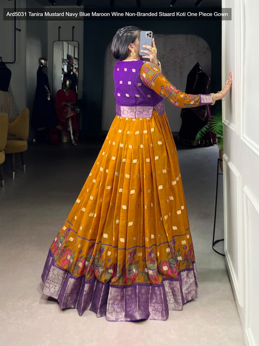 Ard5031 Tanira Mustard Navy Blue Maroon Wine Non-Branded Staard Koti One Piece Gown