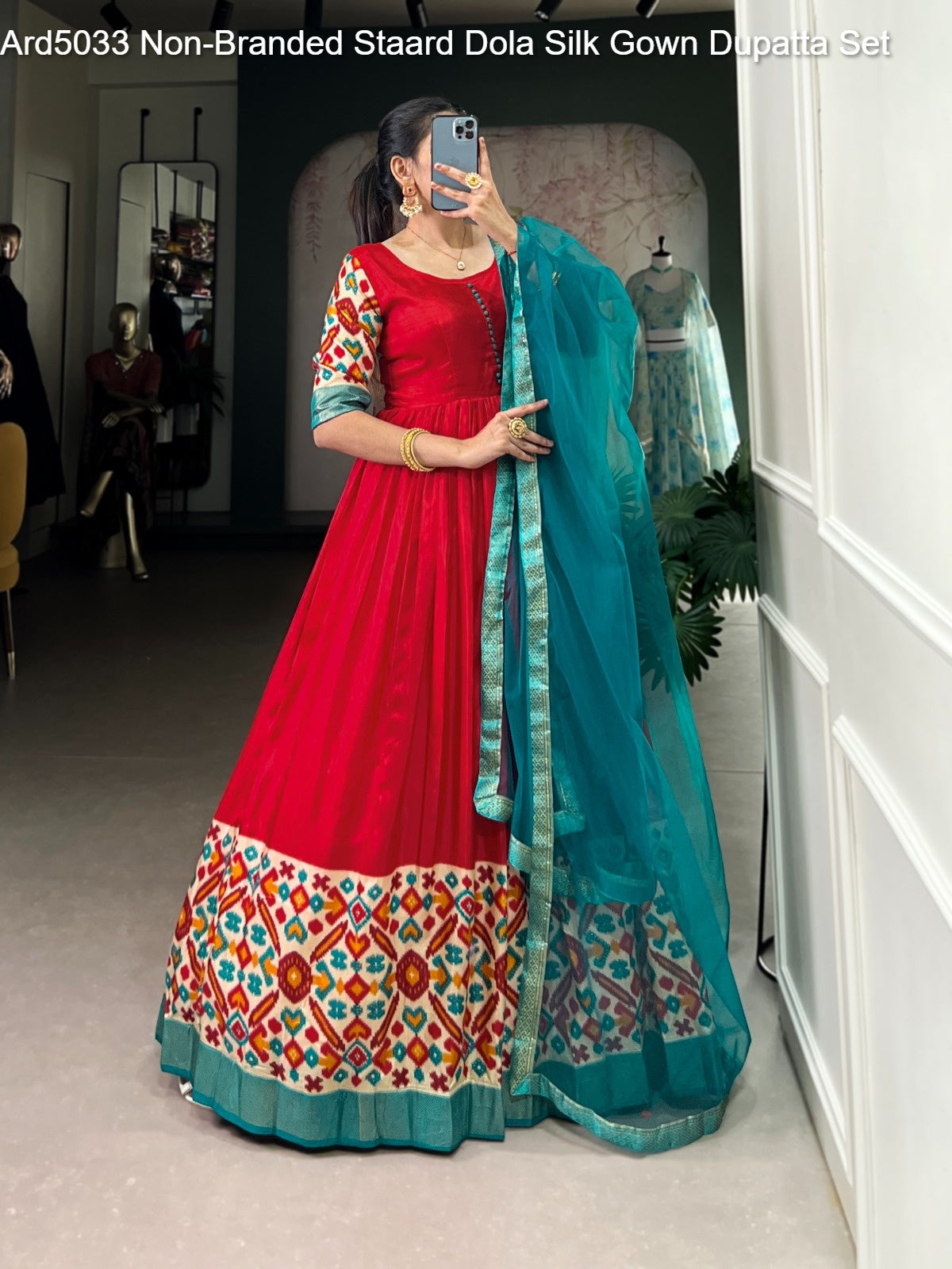 Ard5033 Non-Branded Staard Dola Silk Gown Dupatta Set