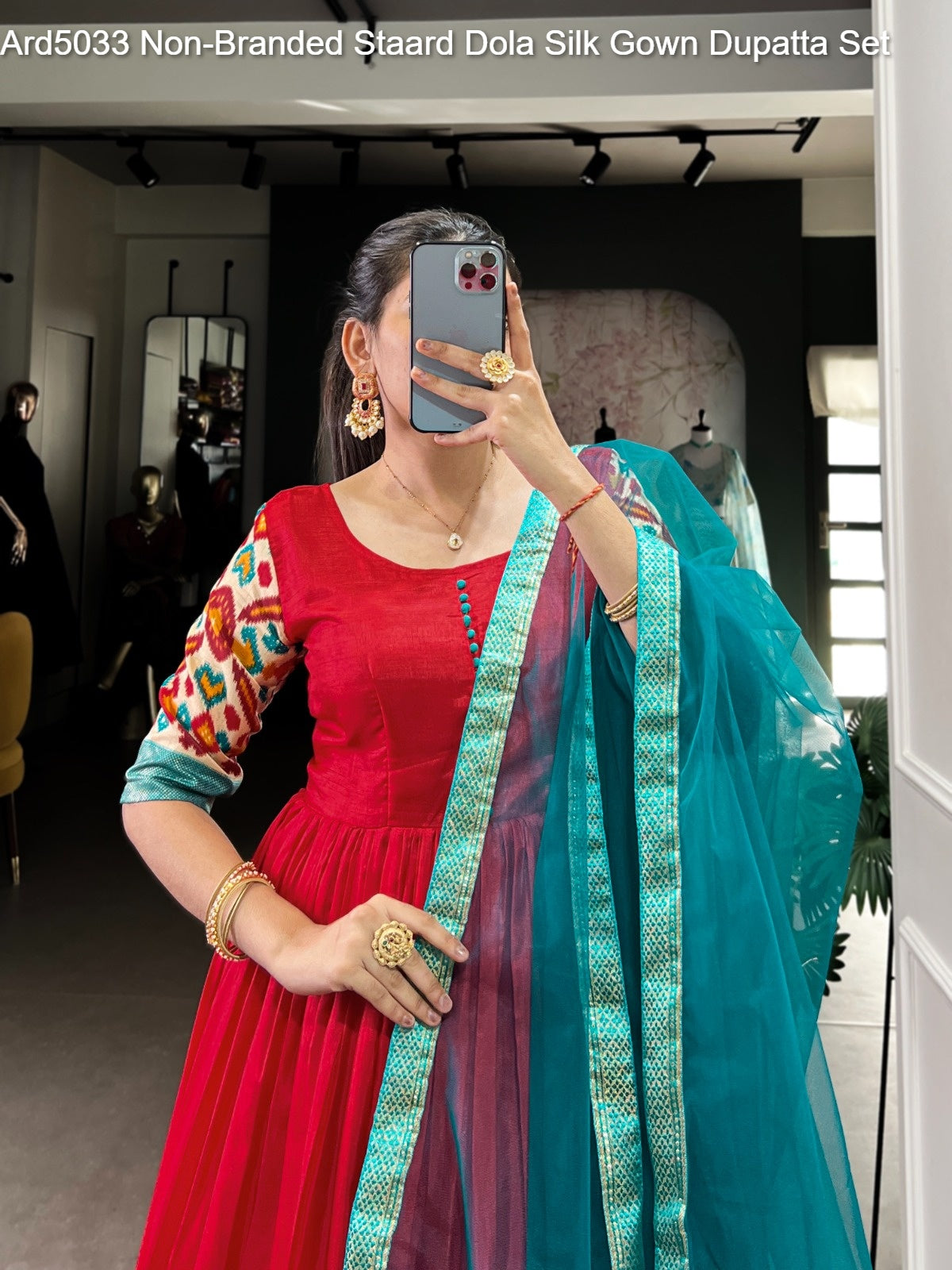 Ard5033 Non-Branded Staard Dola Silk Gown Dupatta Set