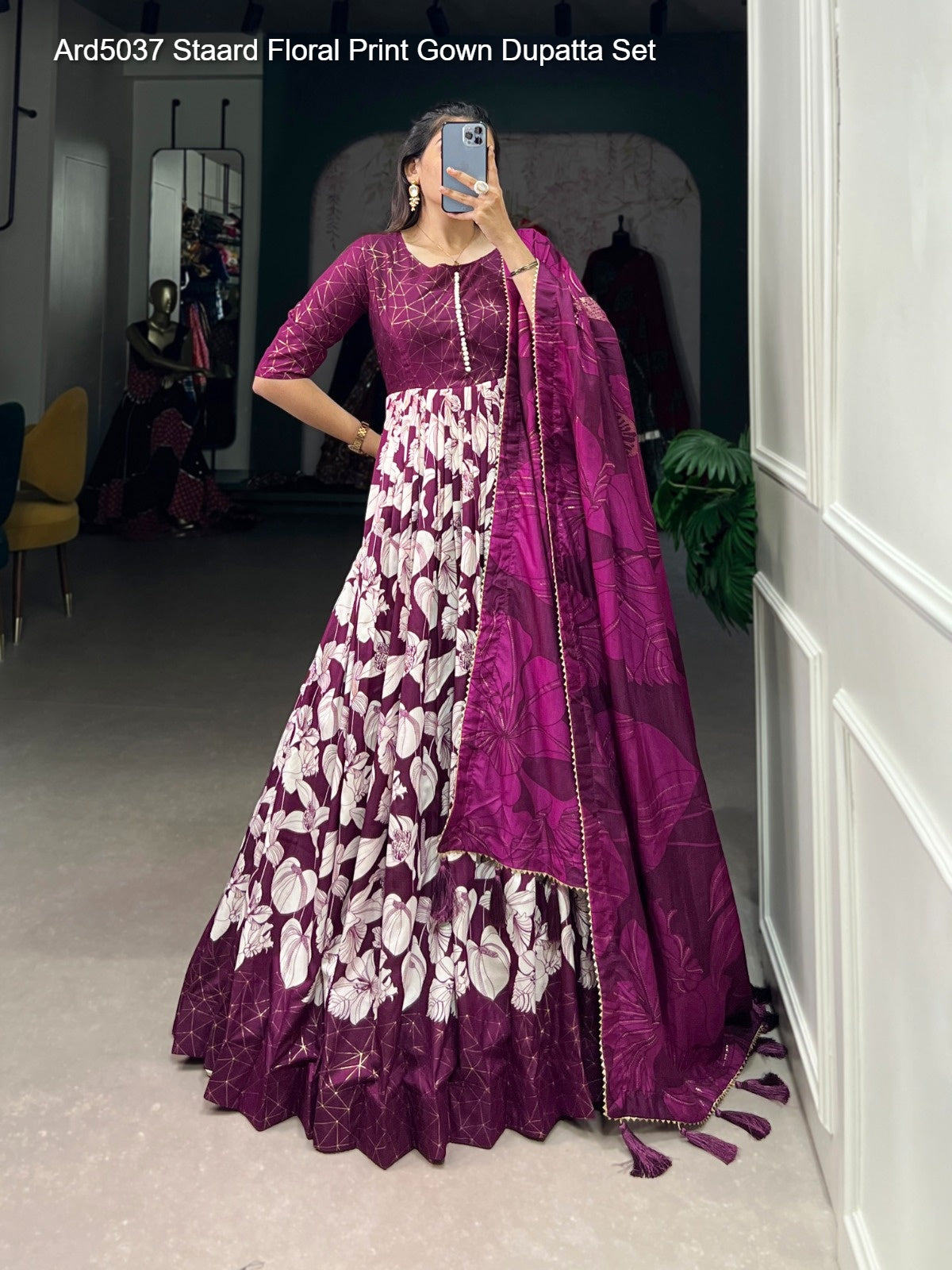 Ard5037 Staard Floral Print Gown Dupatta Set