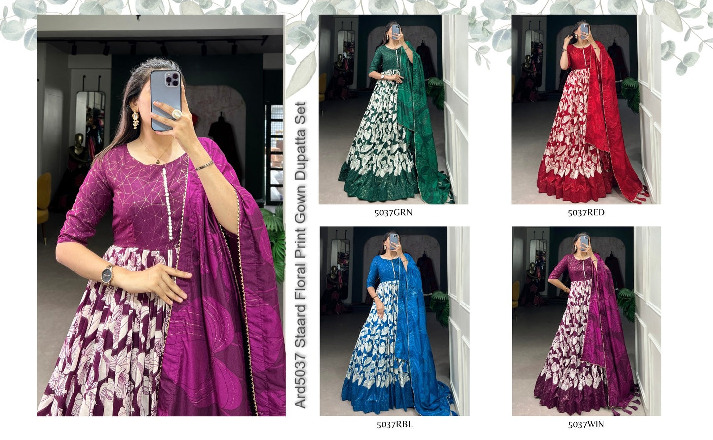 Ard5037 Staard Floral Print Gown Dupatta Set