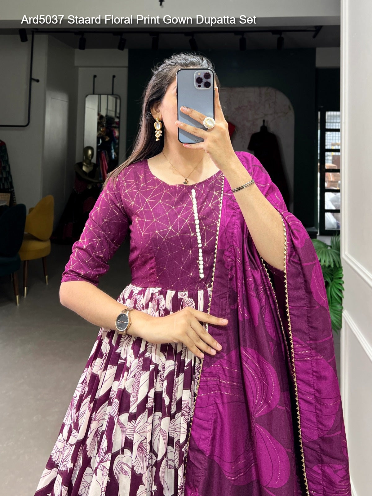 Ard5037 Staard Floral Print Gown Dupatta Set
