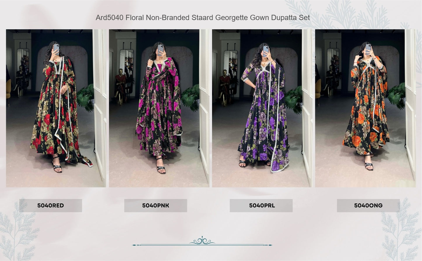 Ard5040 Floral Non-Branded Staard Georgette Gown Dupatta Set