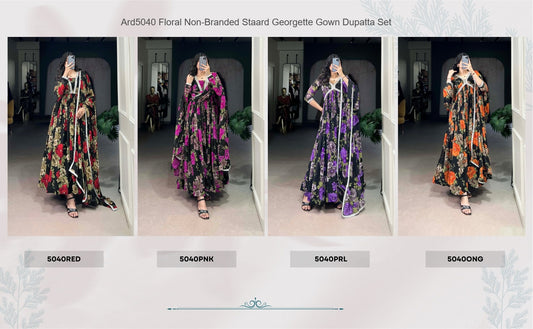 Ard5040 Floral Non-Branded Staard Georgette Gown Dupatta Set