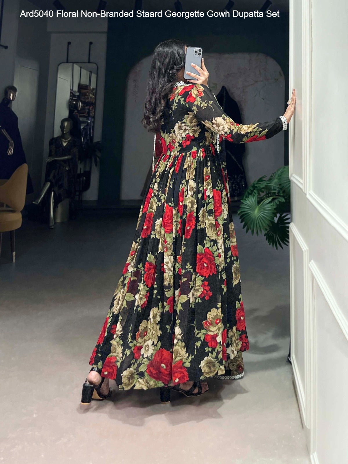 Ard5040 Floral Non-Branded Staard Georgette Gown Dupatta Set