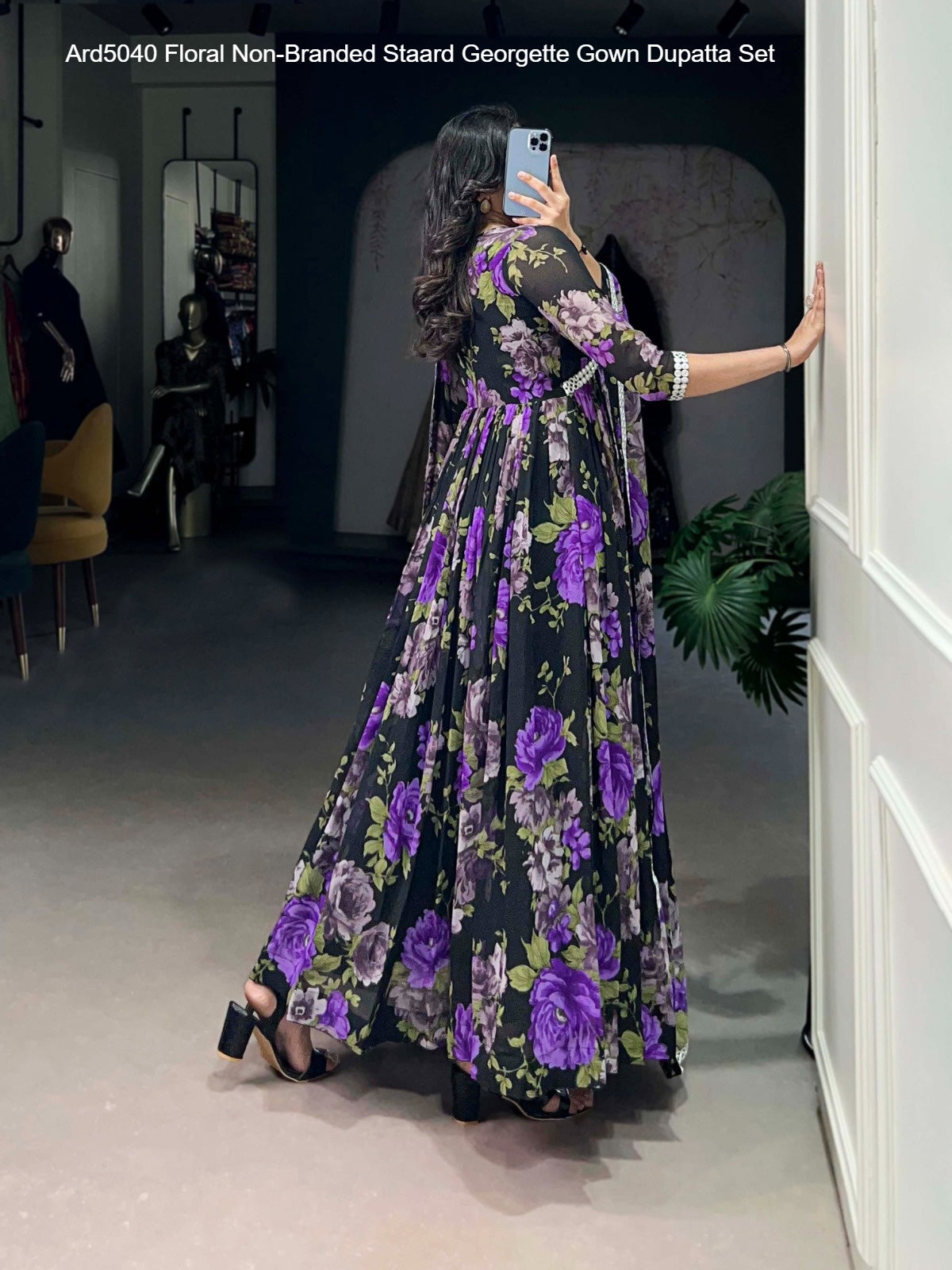 Ard5040 Floral Non-Branded Staard Georgette Gown Dupatta Set