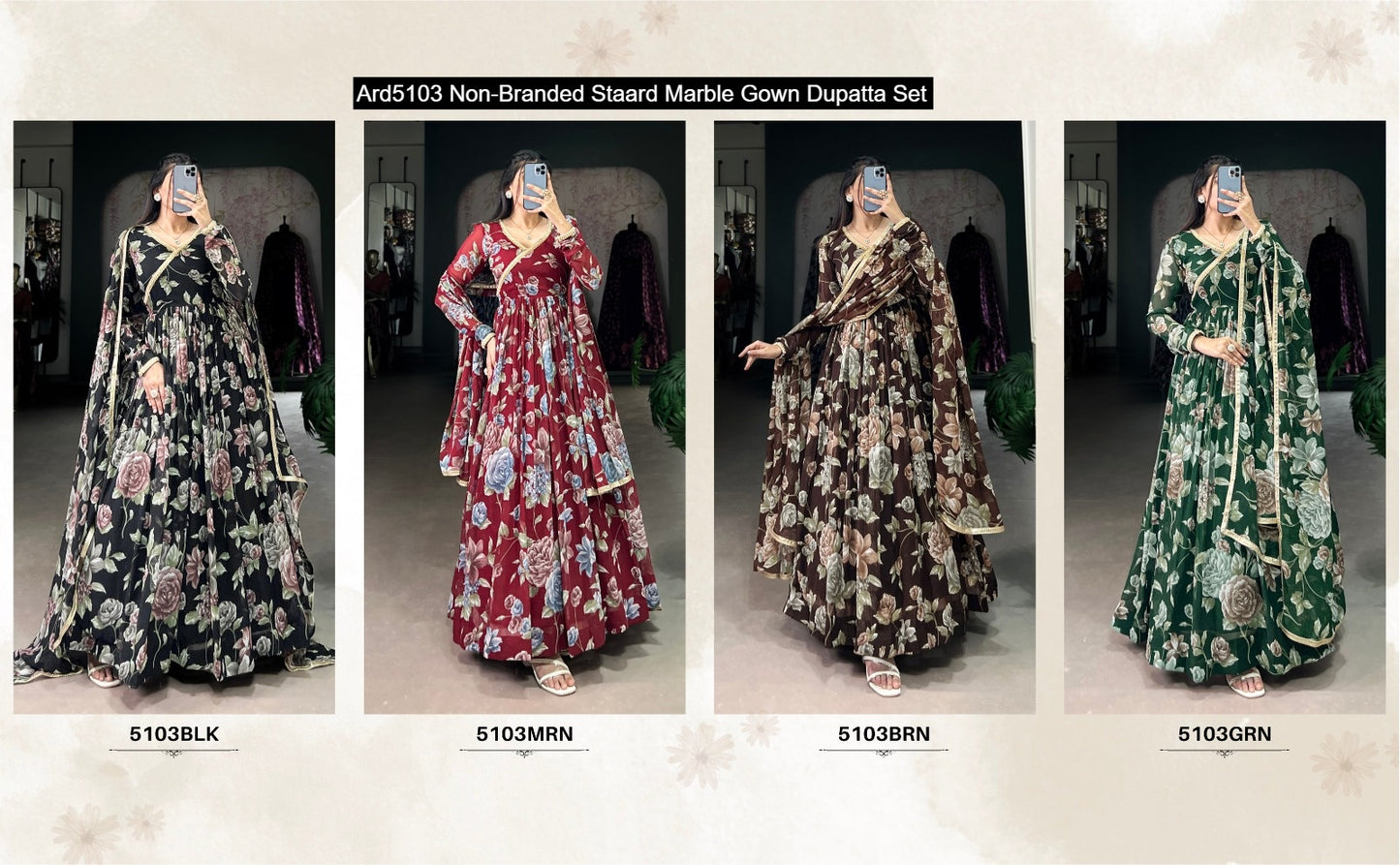 Ard5103 Non-Branded Staard Marble Gown Dupatta Set