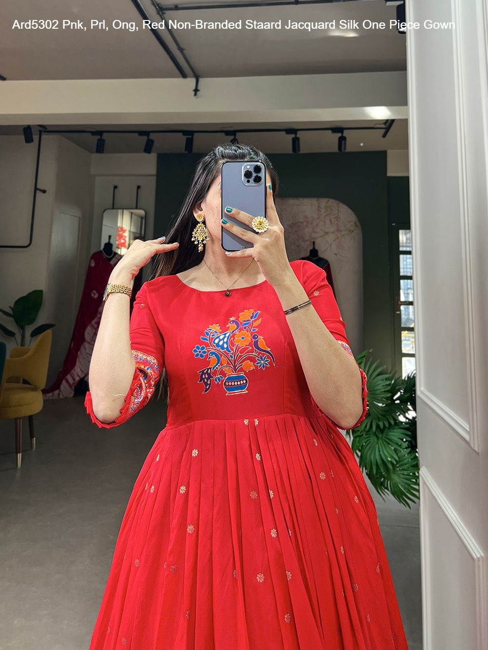 Ard5302 Pnk, Prl, Ong, Red Non-Branded Staard Jacquard Silk One Piece Gown