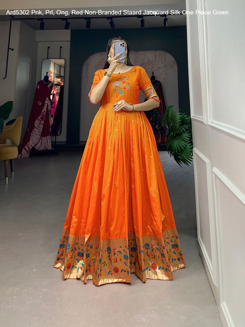 Ard5302 Pnk, Prl, Ong, Red Non-Branded Staard Jacquard Silk One Piece Gown
