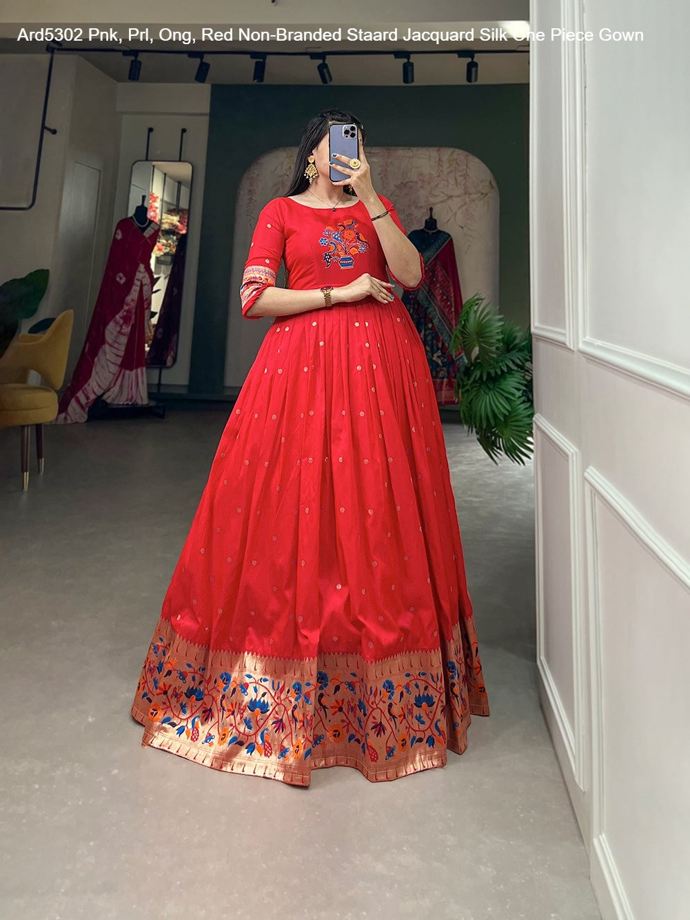 Ard5302 Pnk, Prl, Ong, Red Non-Branded Staard Jacquard Silk One Piece Gown