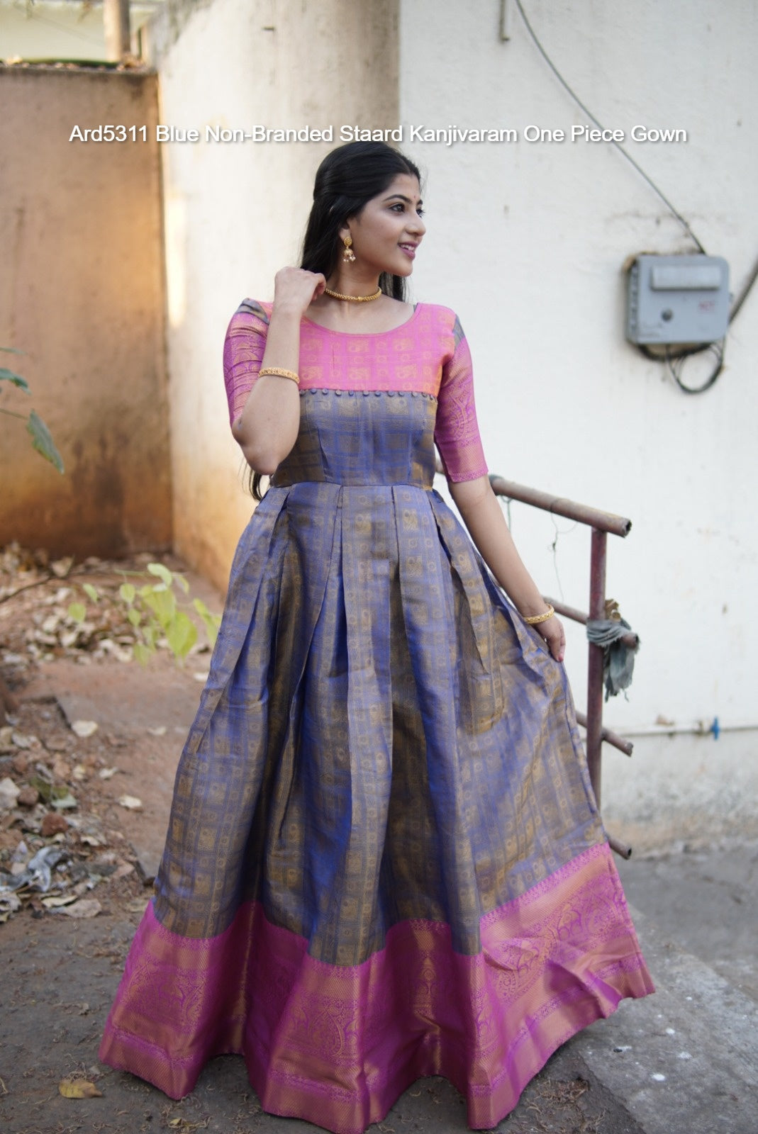 Ard5311 Blue Non-Branded Staard Kanjivaram One Piece Gown