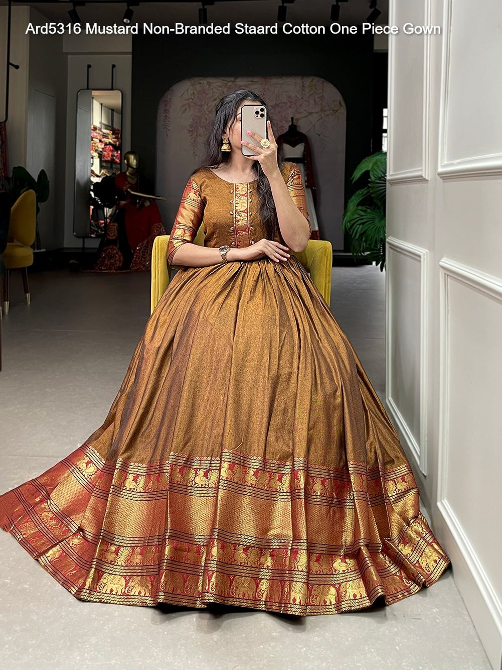 Ard5316 Mustard Non-Branded Staard Cotton One Piece Gown
