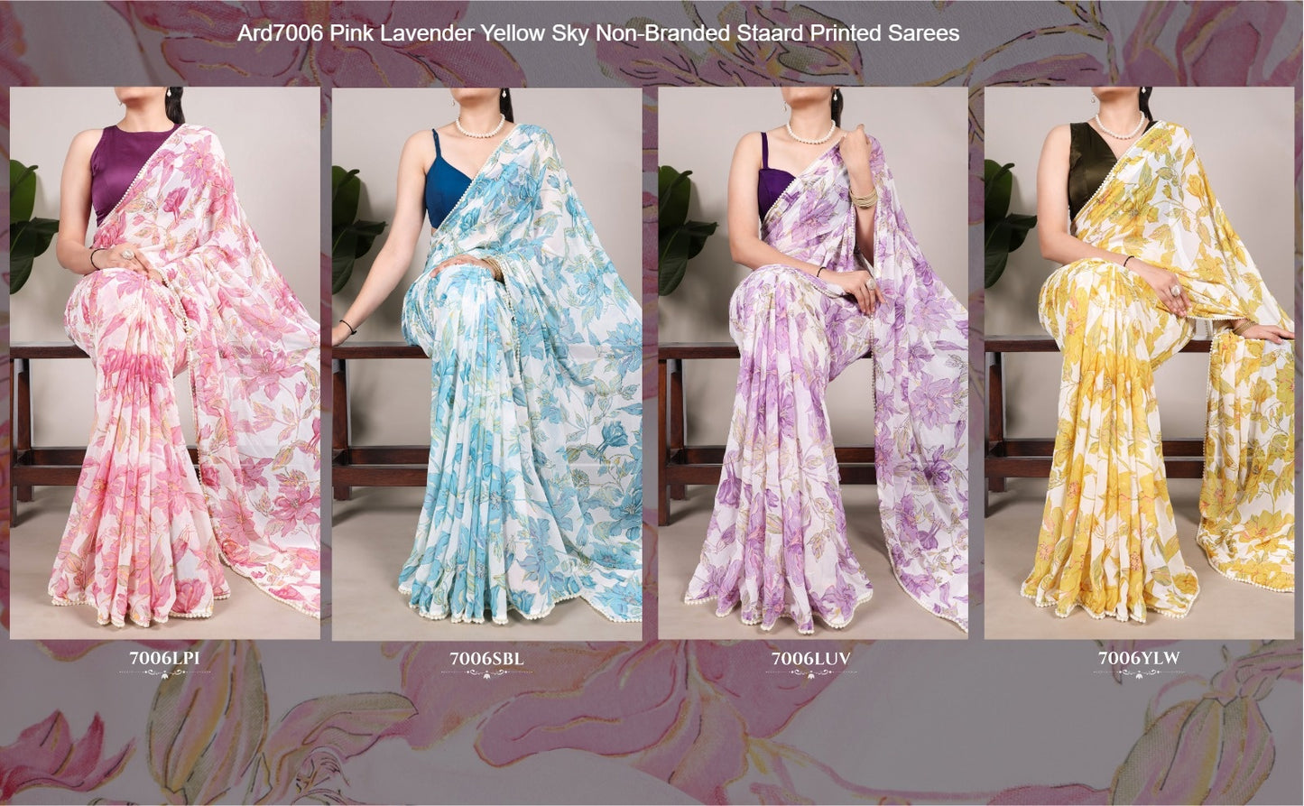 Ard7006 Pink Lavender Yellow Sky Non-Branded Staard Printed Sarees