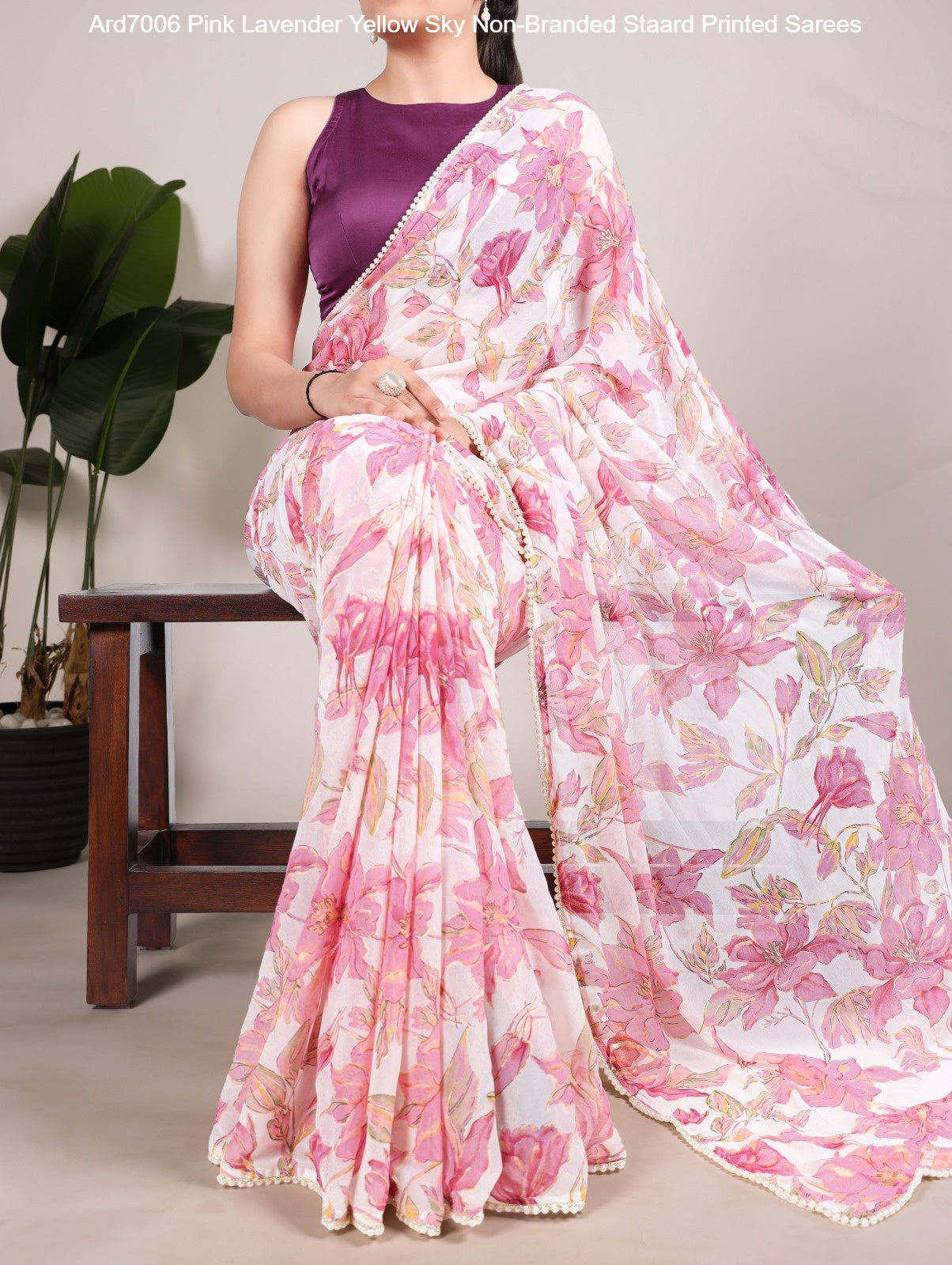 Ard7006 Pink Lavender Yellow Sky Non-Branded Staard Printed Sarees