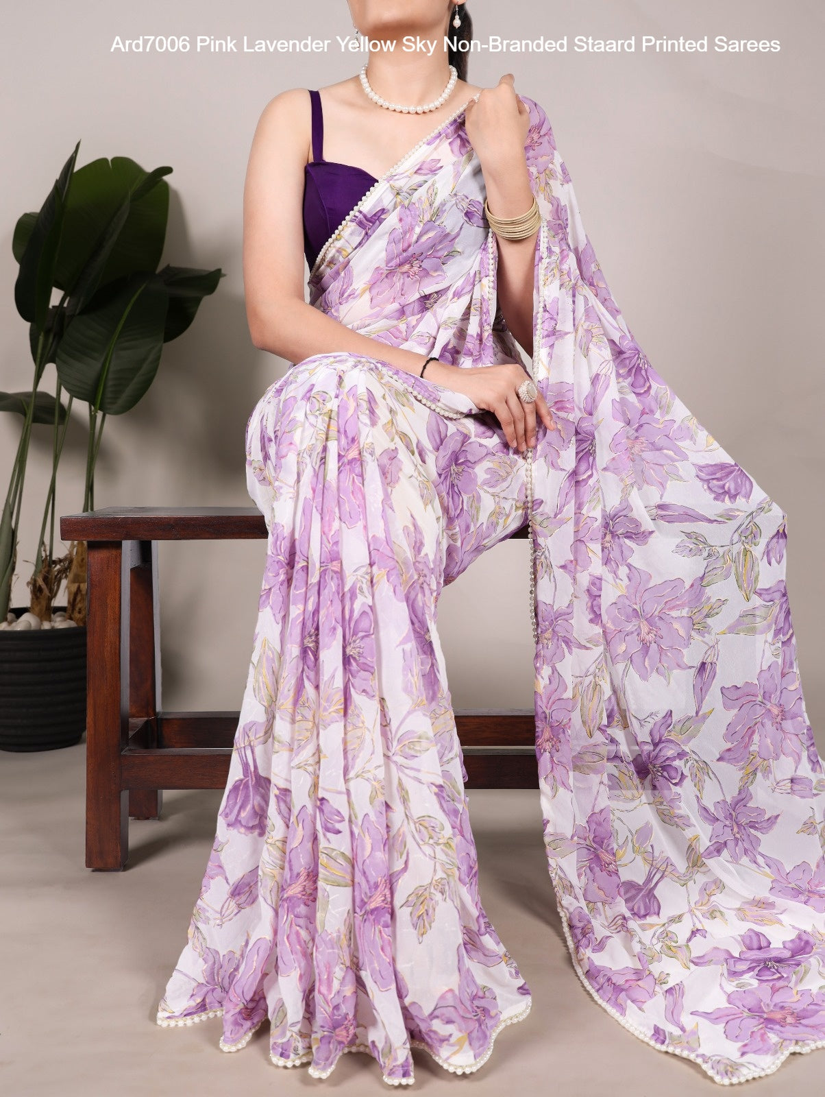 Ard7006 Pink Lavender Yellow Sky Non-Branded Staard Printed Sarees