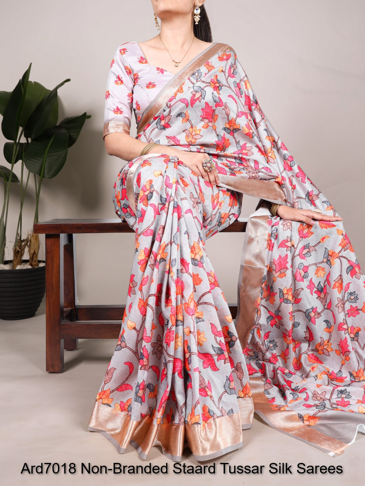Ard7018 Non-Branded Staard Tussar Silk Sarees