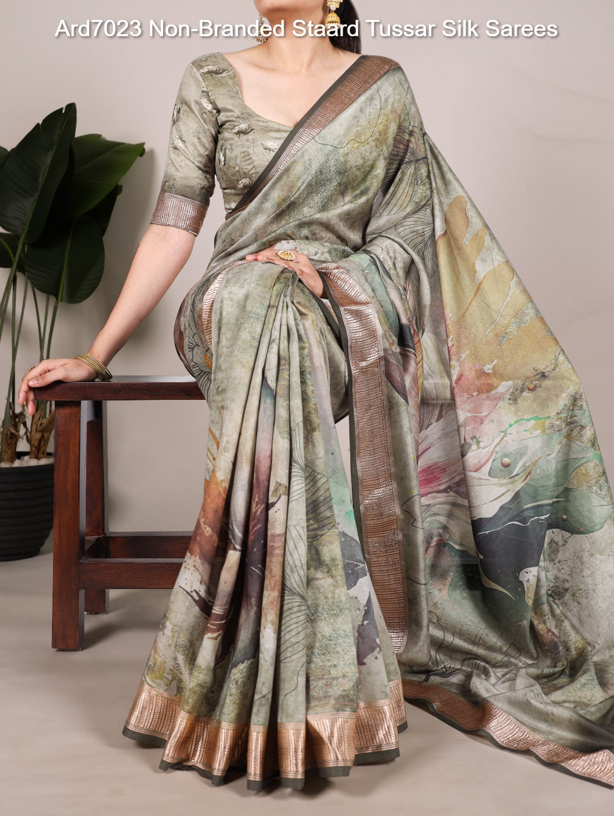 Ard7023 Non-Branded Staard Tussar Silk Sarees