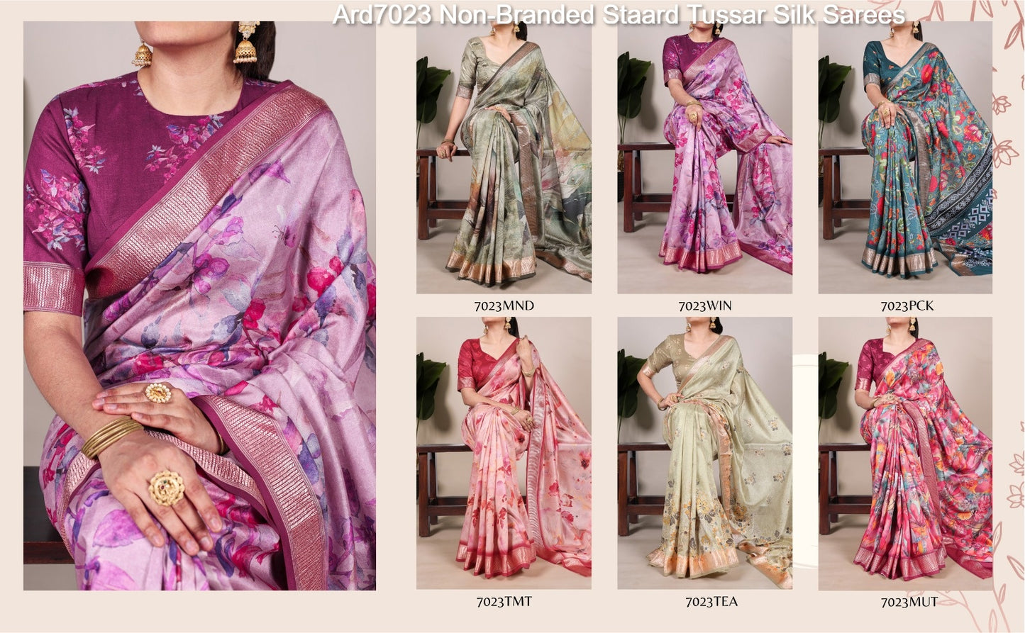 Ard7023 Non-Branded Staard Tussar Silk Sarees