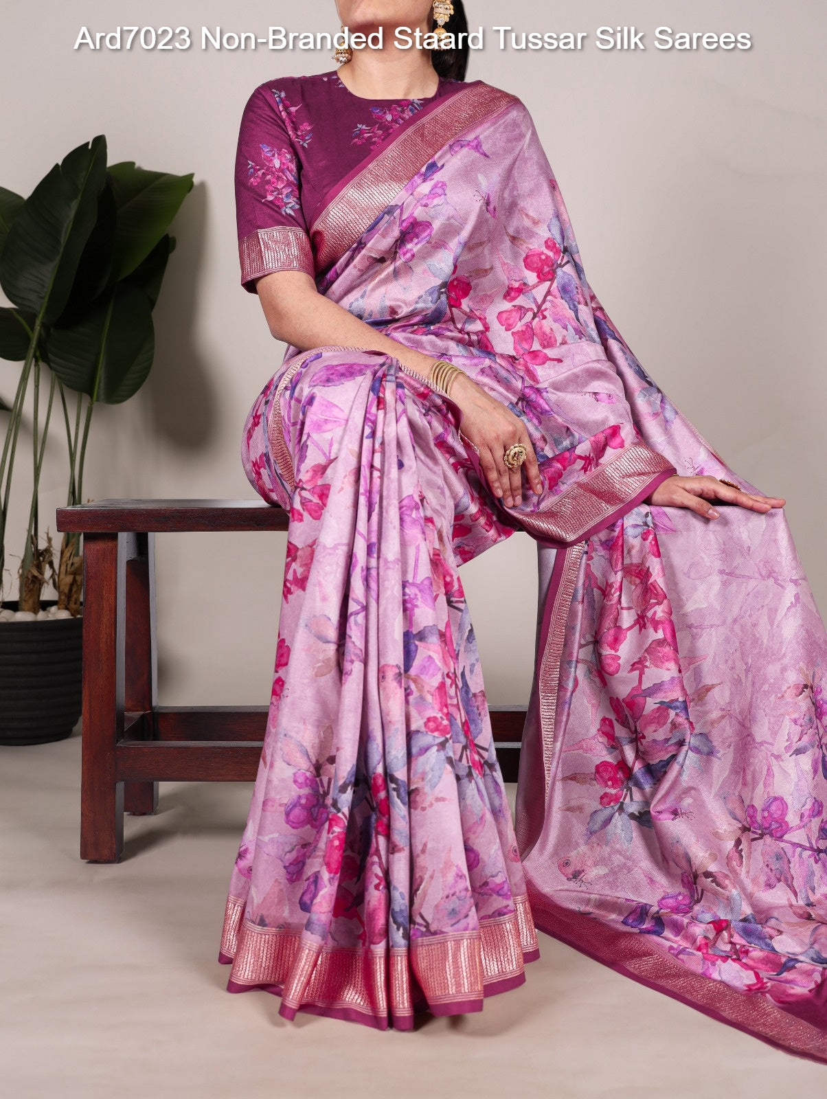 Ard7023 Non-Branded Staard Tussar Silk Sarees