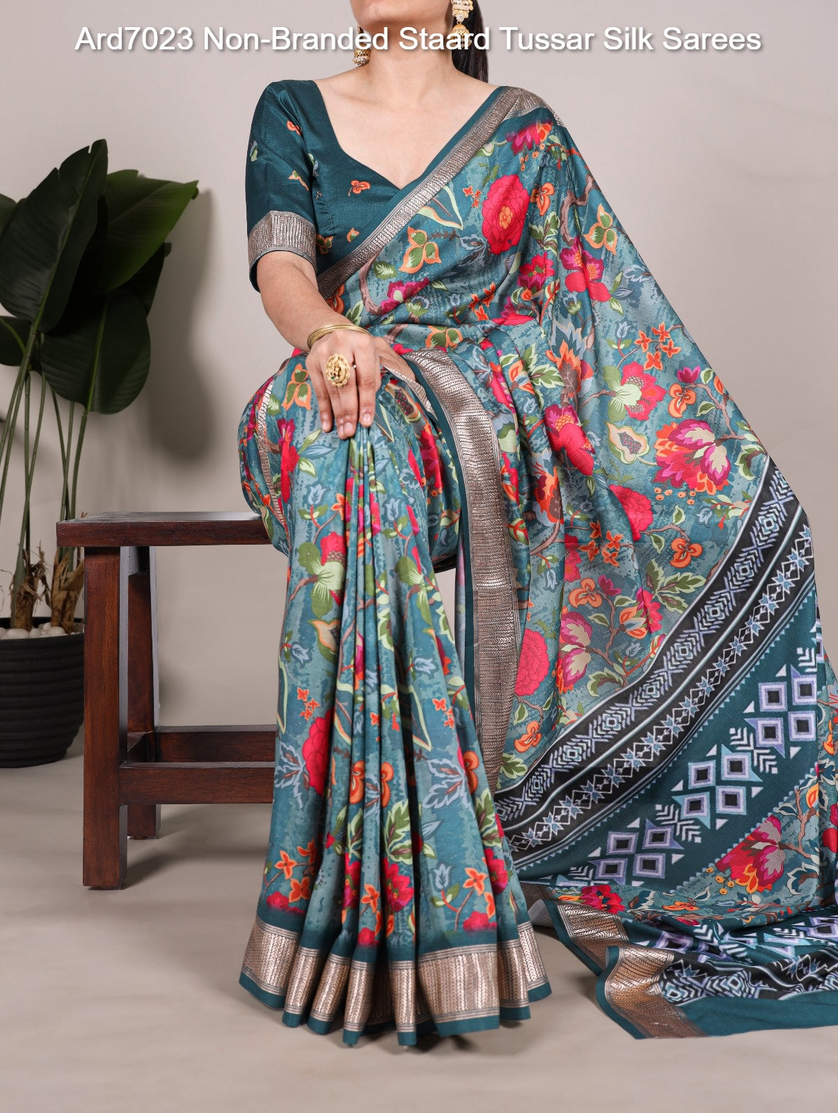 Ard7023 Non-Branded Staard Tussar Silk Sarees