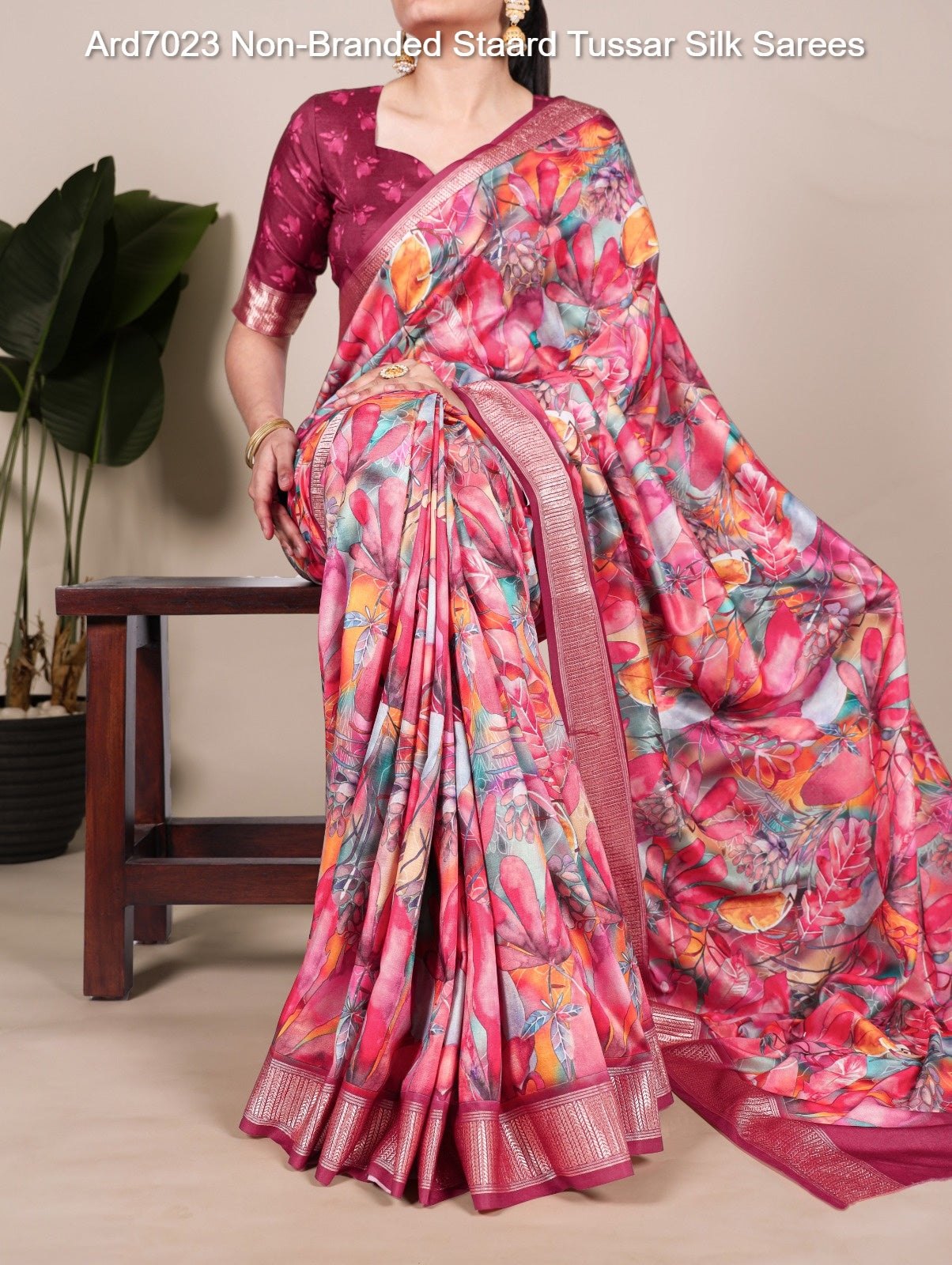 Ard7023 Non-Branded Staard Tussar Silk Sarees