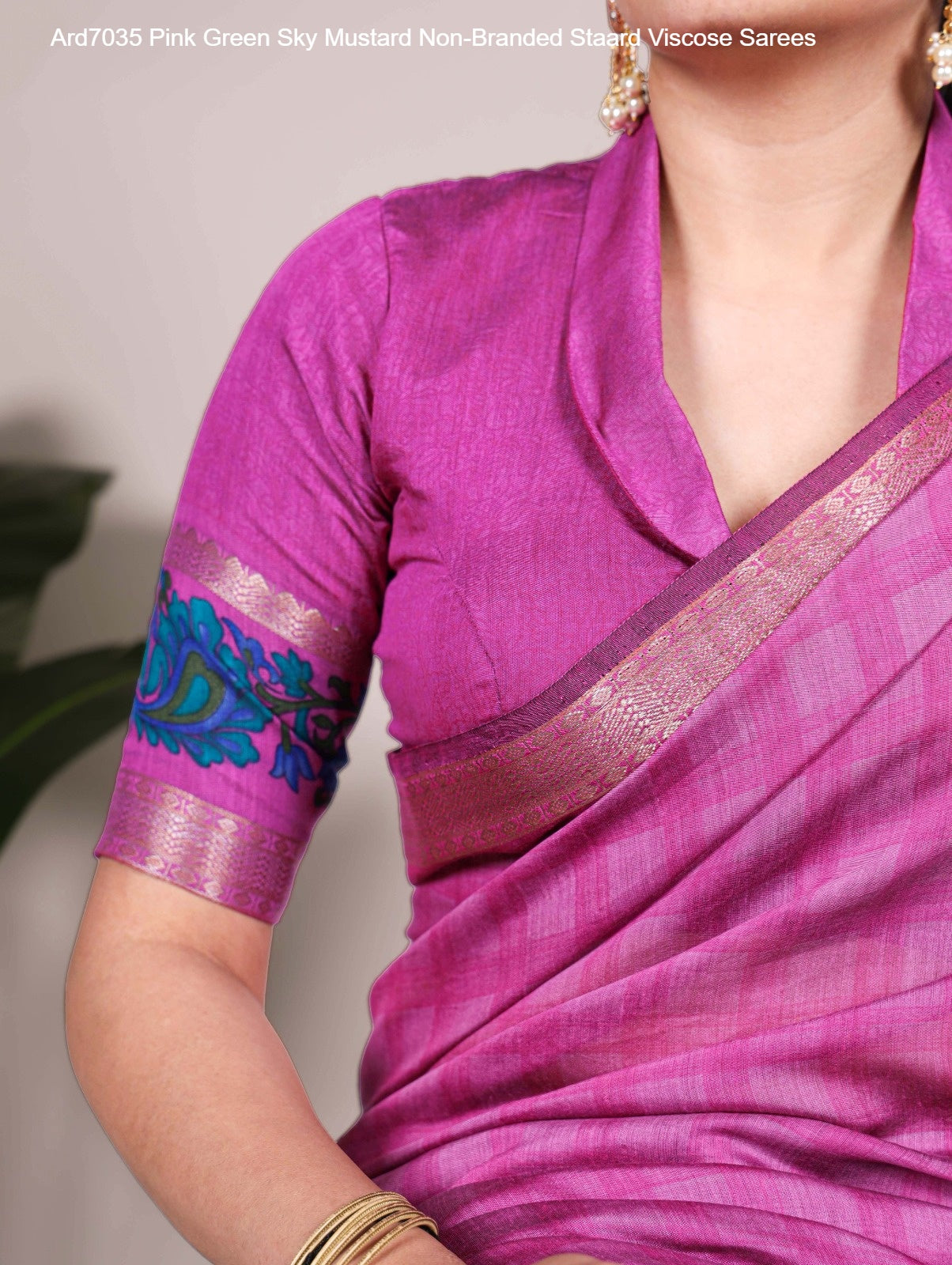 Ard7035 Pink Green Sky Mustard Non-Branded Staard Viscose Sarees