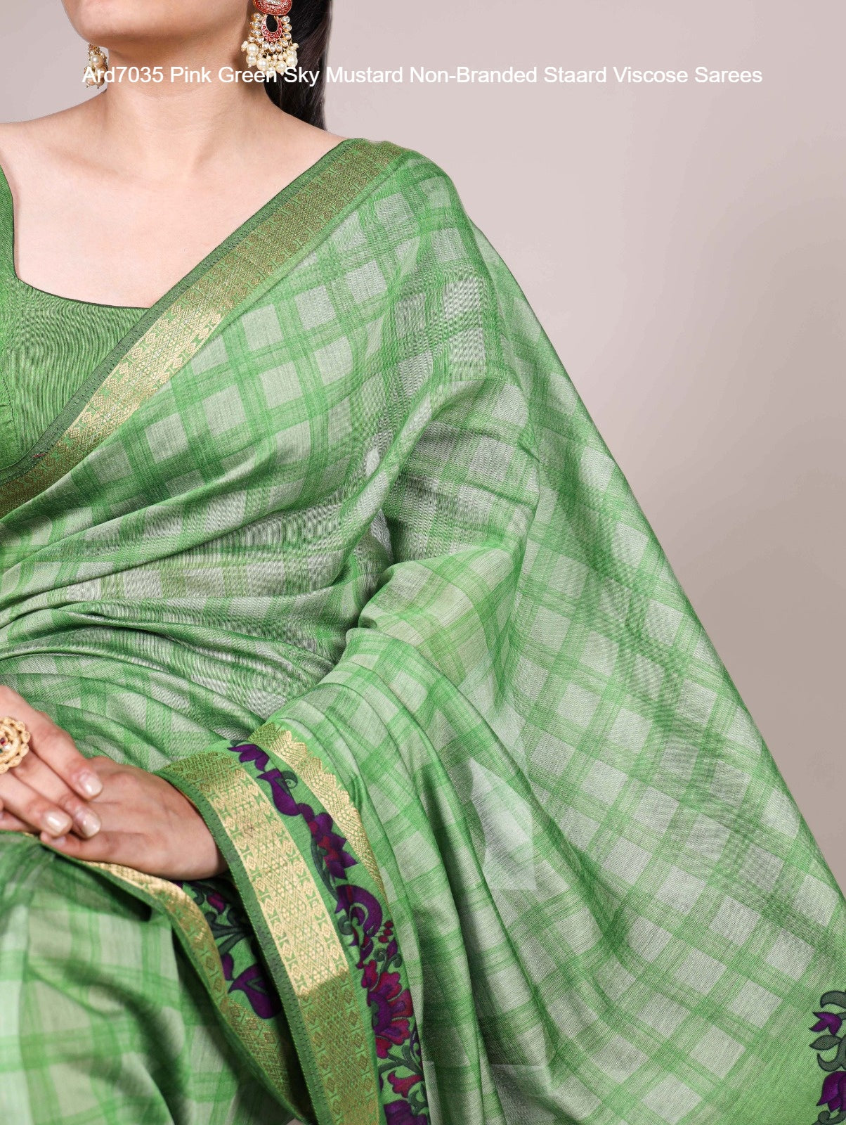 Ard7035 Pink Green Sky Mustard Non-Branded Staard Viscose Sarees