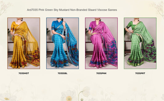 Ard7035 Pink Green Sky Mustard Non-Branded Staard Viscose Sarees