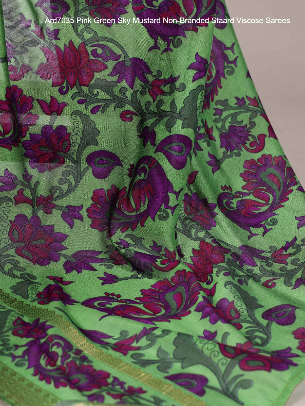 Ard7035 Pink Green Sky Mustard Non-Branded Staard Viscose Sarees