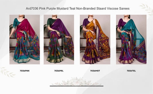 Ard7036 Pink Purple Mustard Teal Non-Branded Staard Viscose Sarees