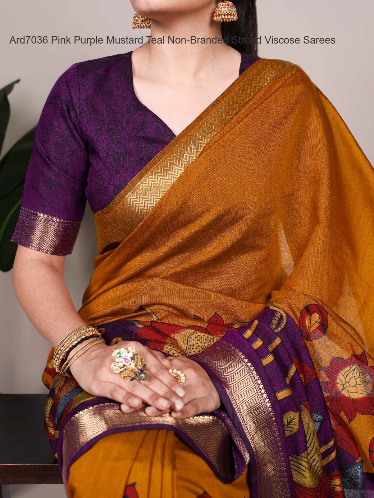 Ard7036 Pink Purple Mustard Teal Non-Branded Staard Viscose Sarees