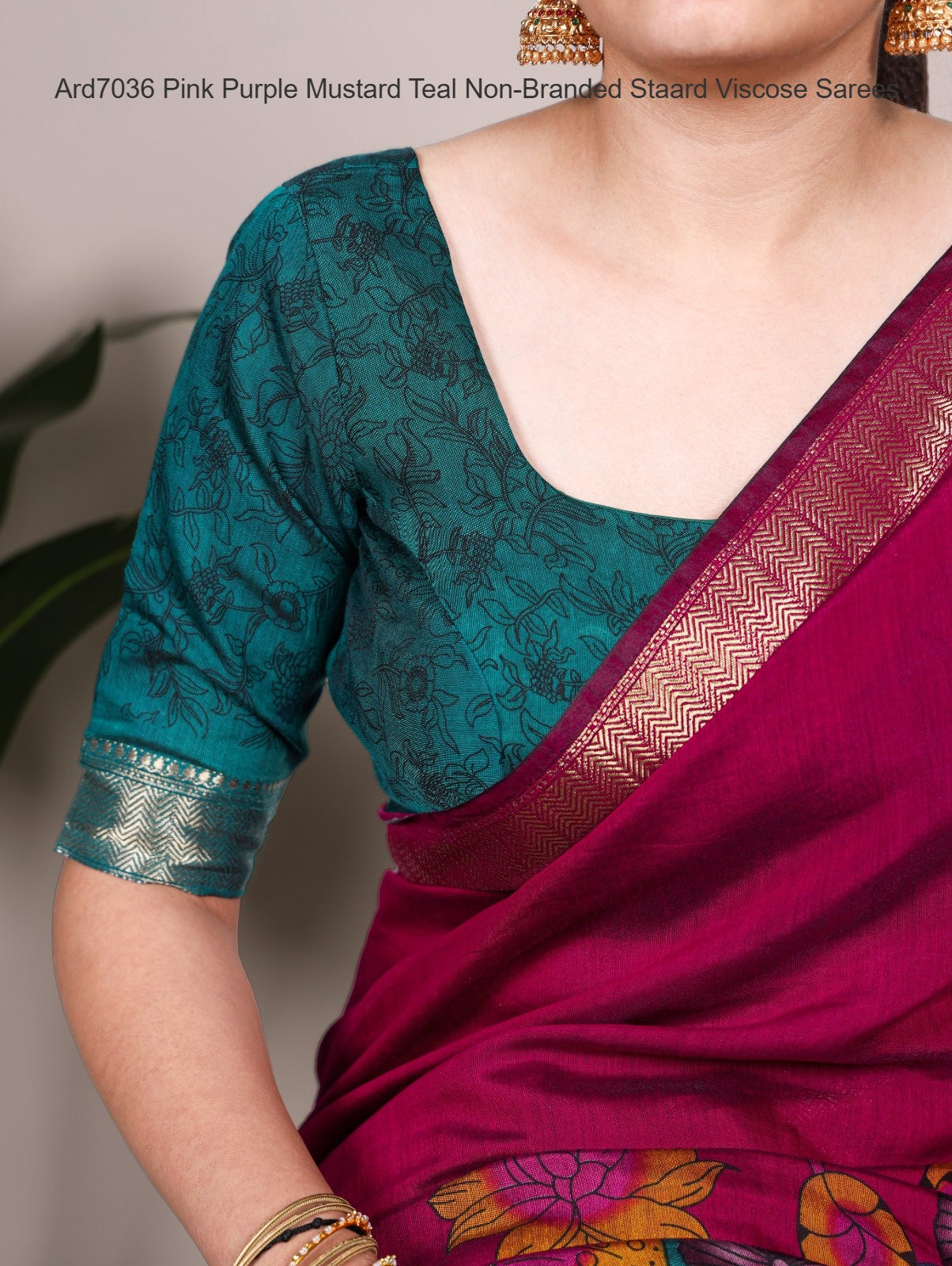 Ard7036 Pink Purple Mustard Teal Non-Branded Staard Viscose Sarees