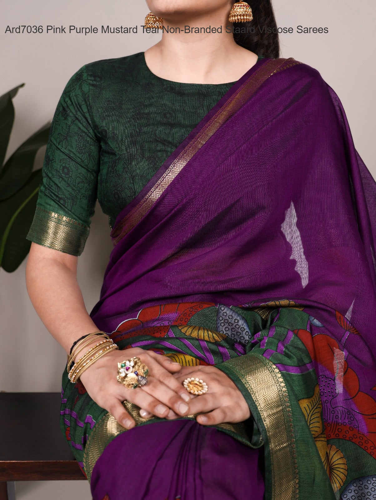 Ard7036 Pink Purple Mustard Teal Non-Branded Staard Viscose Sarees