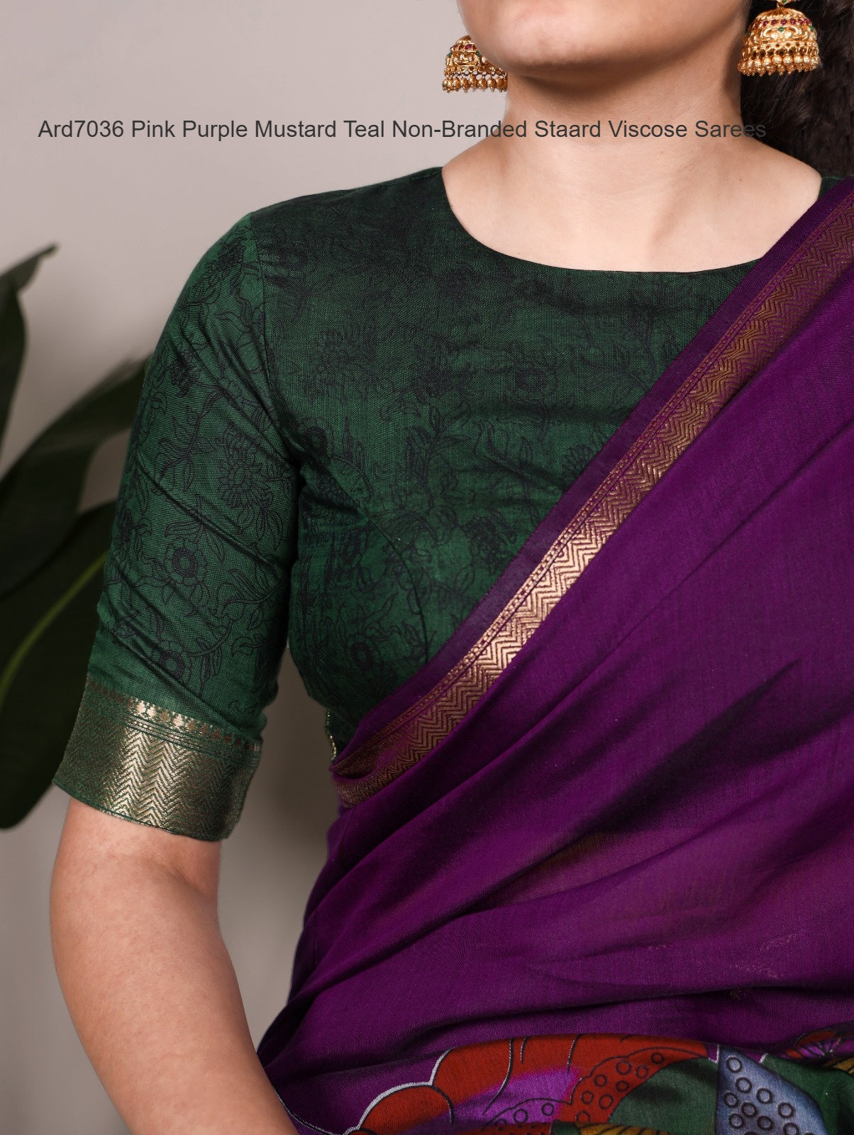Ard7036 Pink Purple Mustard Teal Non-Branded Staard Viscose Sarees