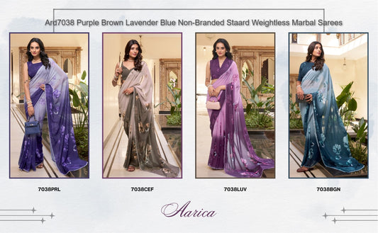Ard7038 Purple Brown Lavender Blue Non-Branded Staard Weightless Marbal Sarees