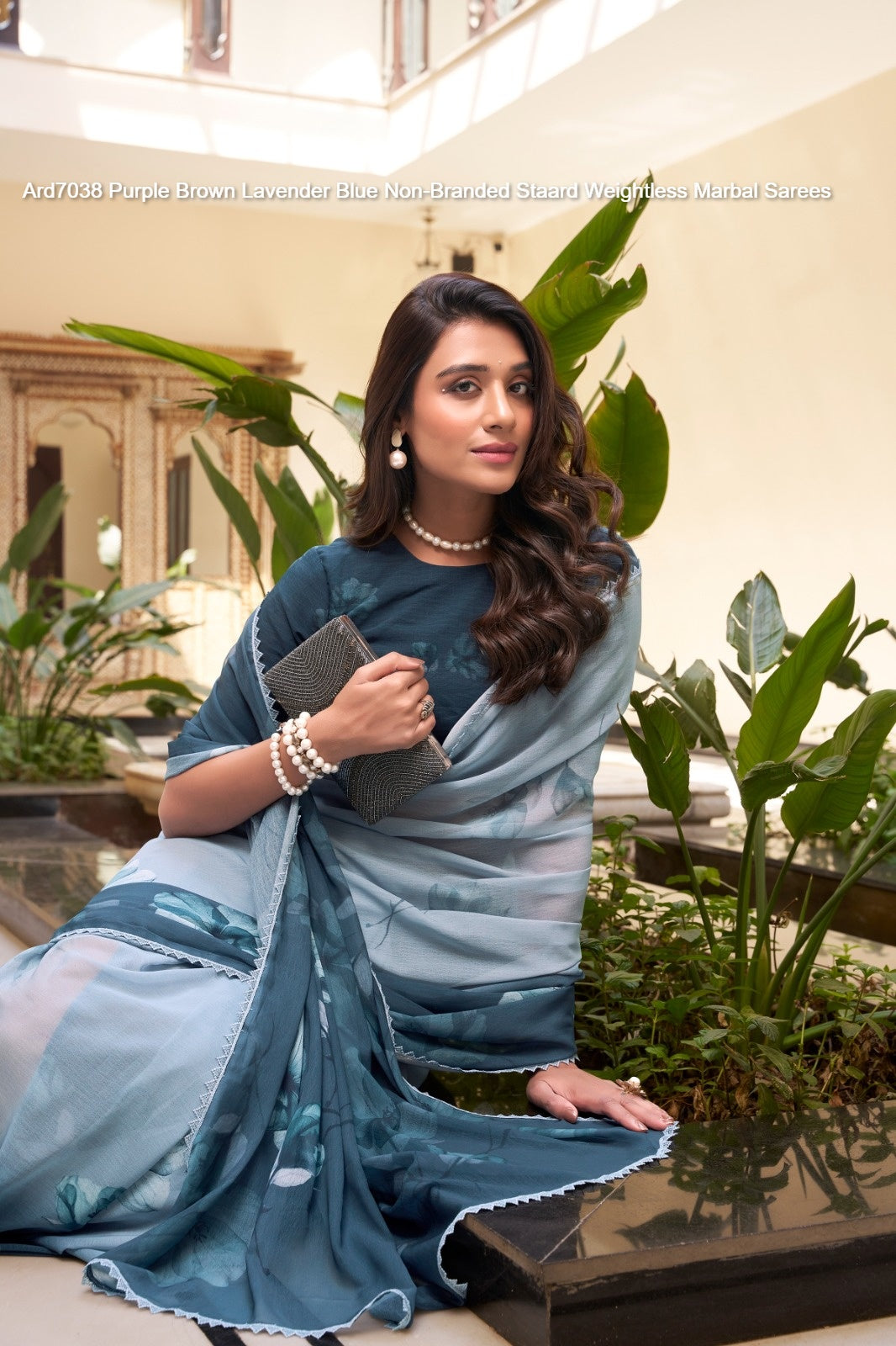 Ard7038 Purple Brown Lavender Blue Non-Branded Staard Weightless Marbal Sarees